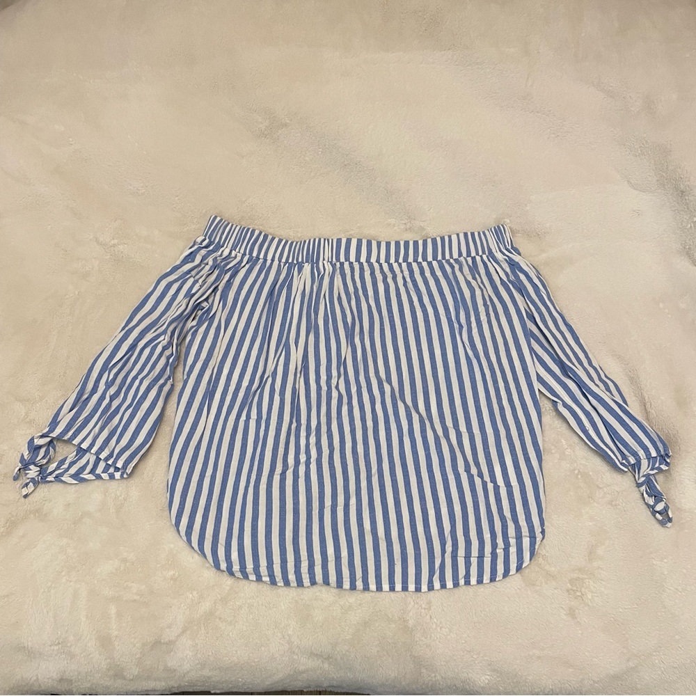 Old Navy Blue Striped Off the Shoulder Top